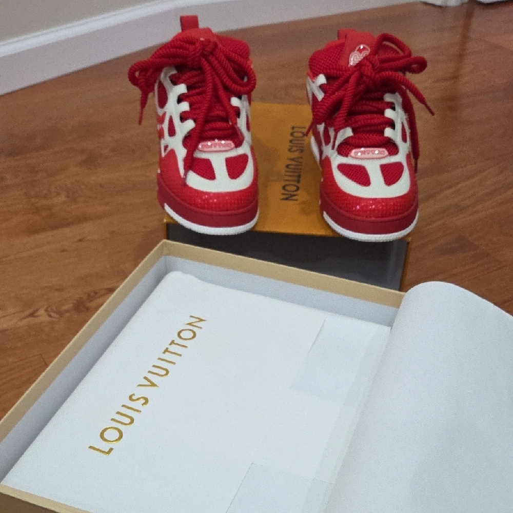 LV/Vuitton Red and White Sneakers - Picture 9 of 15